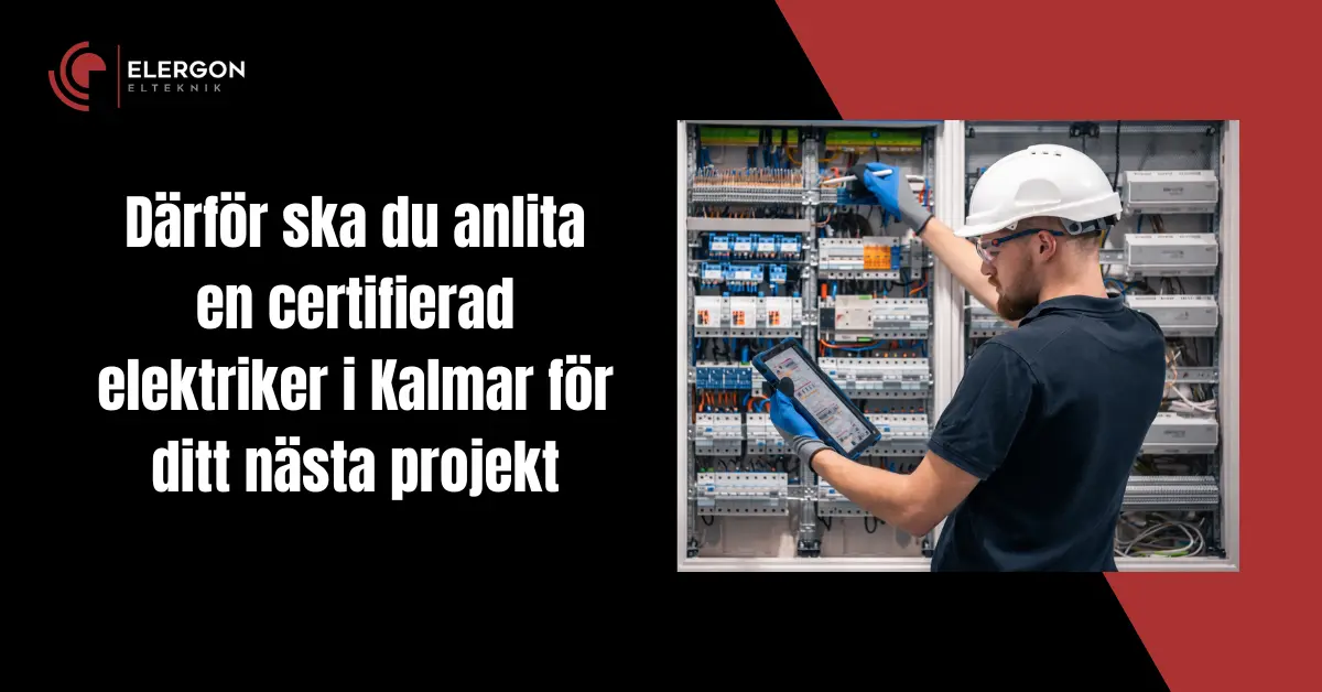 Certifierad elektriker i Kalmar inspekterar ett elkopplingsschema – Elergon Elteknik